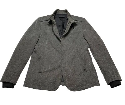 Zara Man buckle High Collar  Coat Size 42 Herringbone Gray Made in Turkey - Image 1 of 4