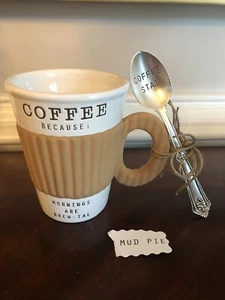 Tazza e cucchiaio da caffè in ceramica MudPie® - Le mattine sono Brew-Tal mai usati - Foto 1 di 8