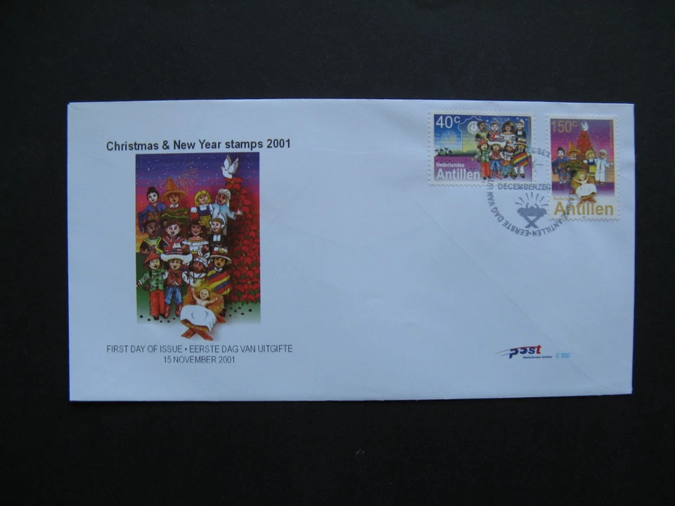 NETHERLANDS ANTILLES, cover FDC 2001, Christmas clock - Image 1 of 1