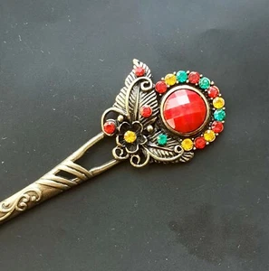 Flowers Hairpin Rhinestone Chopstick Bronze Hair Accessories,Charm Hair Stick - Picture 1 of 5