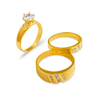 NEW 14K YELLOW GOLD WEDDING TRIO RING SET - Picture 1 of 2