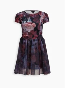 Vestido Patinador de Buceo Tórrido Convertible Organza Floral Negro Nuevo con Etiquetas Nuevo 2X - Imagen 1 de 8