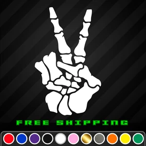 Skeleton Peace Hands Vinyl Decal Funny Car Truck Sticker | Bone Skull Window - Picture 1 of 4