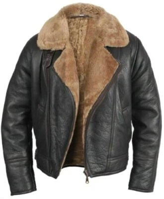 B4 RAF Aviator Shearling Jacket for Men Real Brown Sheepskin Bomber Style Jacket - Image 1 of 4