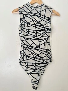 Fashion Nova Sleeveless Mesh Line Geometry Bodysuit High Neck Size M - Picture 1 of 4