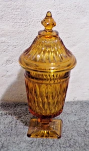 Vintage Indiana Glass Mt. Vernon Footed Amber Candy Dish w/Lid - Picture 1 of 4