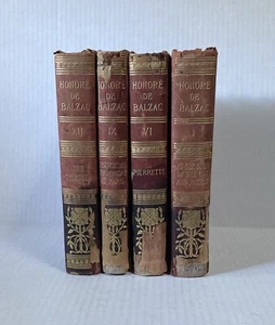 Honore De Balzac 4 Bände 1, 6, 9 & 12 rotes Leder vergoldet 1900 antik selten - Bild 1 von 21