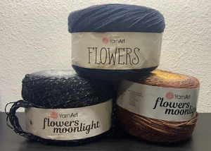 (Lot of 3) YarnArt Flowers Moonlight Glitter, 3284 Brown, 3253 Black, 266 MultiC - Picture 1 of 14