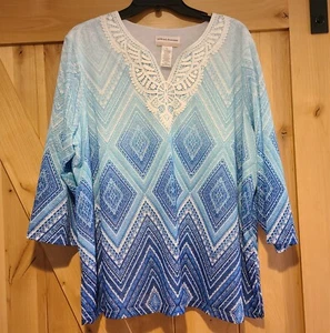Alfred Dunner Para Mujer Talla 1X Azul Encaje Cuello Diamante Azul Patrón Forrado Elástico - Imagen 1 de 14