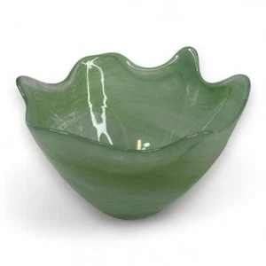 Decorative Glass Bowl Green Swirls - Picture 1 of 9