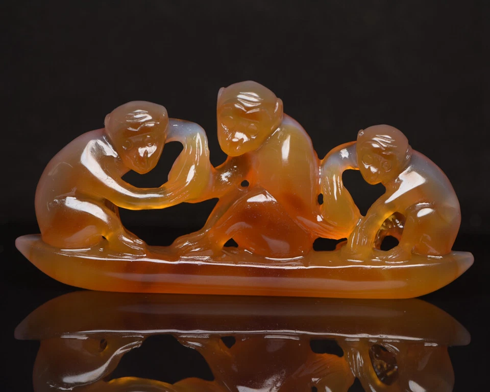 Certified Natural Agate Hand-carved Exquisite Monkey Statue 27474 - Image 1 of 4