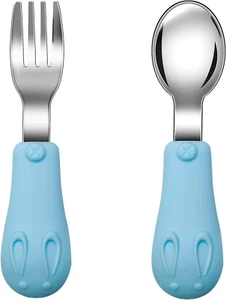 Kleinkind Gabel und Löffel, Edelstahl Baby Utensilien Besteck, Set 2er Pack - Bild 1 von 5