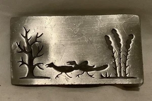 Vintage Southwestern Metal Belt Buckle Roadrunners Tree - Picture 1 of 3