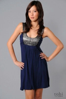 VELVET BY GRAHAM & SPENCER NAVY SILK DRESS RARE CATCHY SIZE M FREE SHIPPING - Image 1 of 4