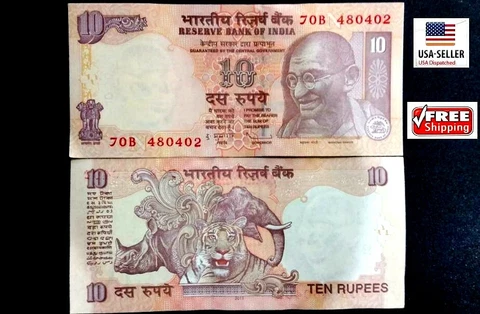 INDIA 10 NEW 2011 GANDHI TIGER RHINOCEROS DSR UNC PAPER MONEY CURRENCY BANK NOTE Cover