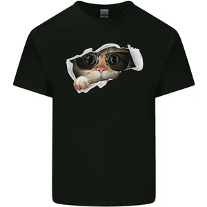 A Lustig Katze Schauend von Einem Zerrissen Top Herren Leichte Baumwolle T-Shirt - Picture 1 of 29