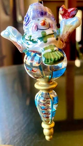 Christbaumschmuck Keramik Schneemann auf bemaltem Glasfinale - Bild 1 von 4