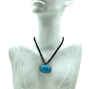 Southwestern Style Choker Pendant Necklace NY C 18 in Czech Hubbell Glass Suede - Picture 1 of 14