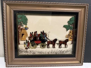 1938 Antique Reverse Painted Glass Vitalie Z Terletzky Horse Coach Carriage Art - Picture 1 of 16