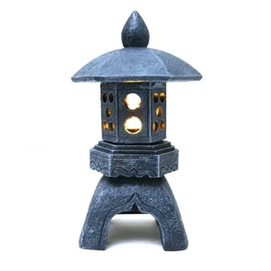 Pagoda Lantern Garden Statue with Solar Lotus Lights, Large Resin Japanese Te... - Picture 1 of 8