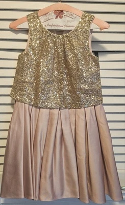 Monsoon Girls Dress Youth Size 10 Barbie Pink Satin Gold Sequins Pageant - Image 1 of 3