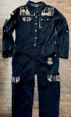 COOGI Retro Y2K Jumpsuit Boiler Suit Embroidered Patch Coveralls Skinny XXS XS - Image 1 of 4