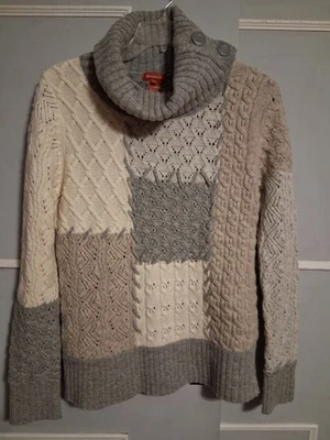 Suéter Sundance Cuello Capucha Grueso Tejido Para Mujer M Color Bloque Botones Lana de Cordero Foto 1 de 4