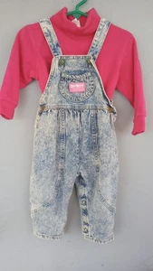 Vintage OshKosh B'Gosh Vestbak Stone Acid Wash Denim Overall 24 Monate 80er 90er EUC - Bild 1 von 11