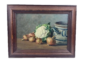 Gemälde H. Sonntag signiert Küchenstilleben Zwiebel Rosenkohl Schmalzhaferl - Bild 1 von 15