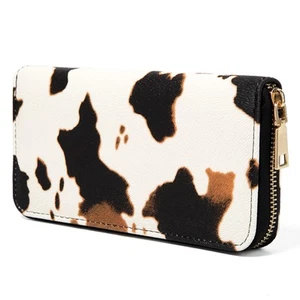 Cow Print Wallet Western Highland Cow Stuff Gifts For Women Cowhide Ladies Slim - Picture 1 of 6