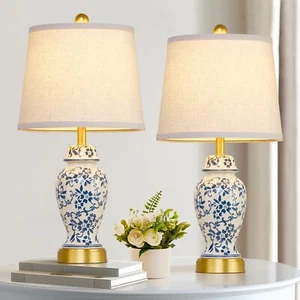 Chinoiserie Ceramic Table Lamps Set of 2 for Living Room Bedroom Bedside, Tradit - Picture 1 of 6