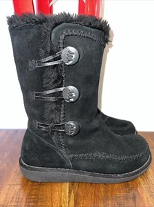 Encanto Brown Mid Calf Suede Faux Fur Lined Black Womens Button Up Boots SZ 9 - Picture 1 of 14