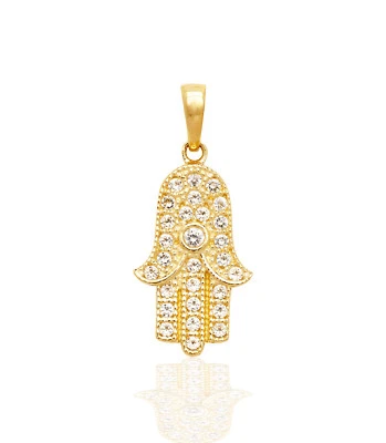 Colgante Hamsa de oro amarillo o blanco de 14k circonita cúbica Foto 1 de 4