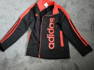 Adidas Jacket Boys Orange Black Logo Full Zip Youth Kids Size 7X Tall - Picture 1 of 5