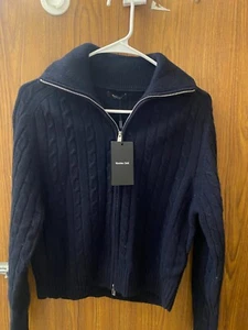 COMPLETELY NEW, FREE SHIP. Massimo Dutti Wool blend cable-knit cardigan Navy - Picture 1 of 1
