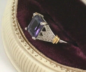 Vintage Jewellery Sterling Gold Ring Amethyst Sapphires Antique Deco Jewelry - Picture 1 of 10