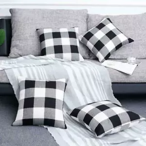 Buffalo Checkered Plaid Throw Pillow Cover 18" x 18", 2 Packs Black & White. - Picture 1 of 26