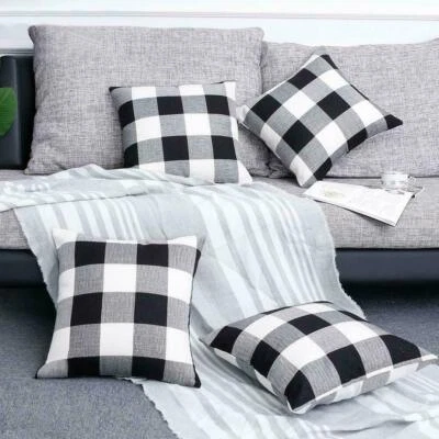 Durable Checkered Pillowcase Covers - Black and White 2 Sets, 18"x18" - Image 1 of 4
