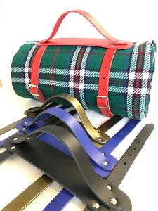 Alfombra manta de picnic de cuero real, colchoneta de yoga correa de transporte asa hecha en Inglaterra - Imagen 1 de 8