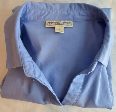 Dana Buchman Large blue button up cotton blend v-neck blouse - Image 1 of 4