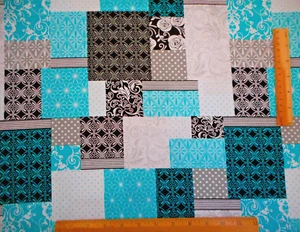 Quiltstoff Meterware türkis blau schwarz weiß grau Patch Premium Baumwolle - Bild 1 von 2