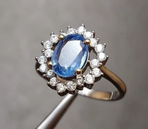 Anillo de compromiso de zafiro azul para mujer de plata 925 con forma ovalada de piedra - Imagen 1 de 5