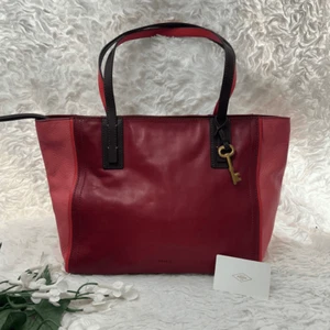 Fossil Emma Colorblock Red Pink East west Shoulder / Tote Bag Large New - Picture 1 of 11