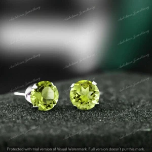 2 CT Round Cut Green Peridot Women's Pretty Stud Earrings 14K White Gold Finish - Picture 1 of 5