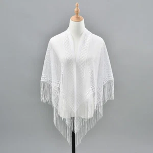 Embroidered Triangle Lace Shawl Veil Scarf Wrap Women Handkerchief Black White - Picture 1 of 11