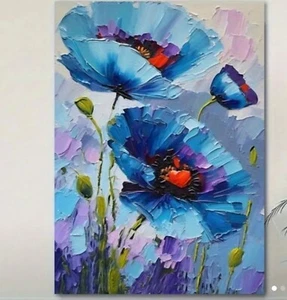 Art Canvas Blue Flowers Canvas Wall Art - Oil Painting Style. 16 x 24" - Picture 1 of 2