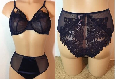 $156 VICTORIA'S SECRET чистый ДРАКОН бюстгальтер трусики комплект лот 34DD M orS синий атласной сетки - Изображение 1 из 4