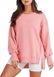 Women's Pink Oversized Sweatshirt Crewneck Long Sleeve Pullover Sweater Sz L - Picture 1 of 6
