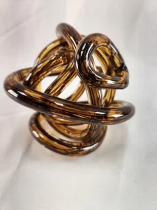 Hand und Mund gemacht Kunst gestreift Braunglas Kugel verdrehtes Seil 4 Zoll +- - Bild 1 von 12