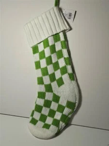 Weihnachtsstrumpf grün und weiß Strick kariert Sockenstil neu mit Etikett - Bild 1 von 2
